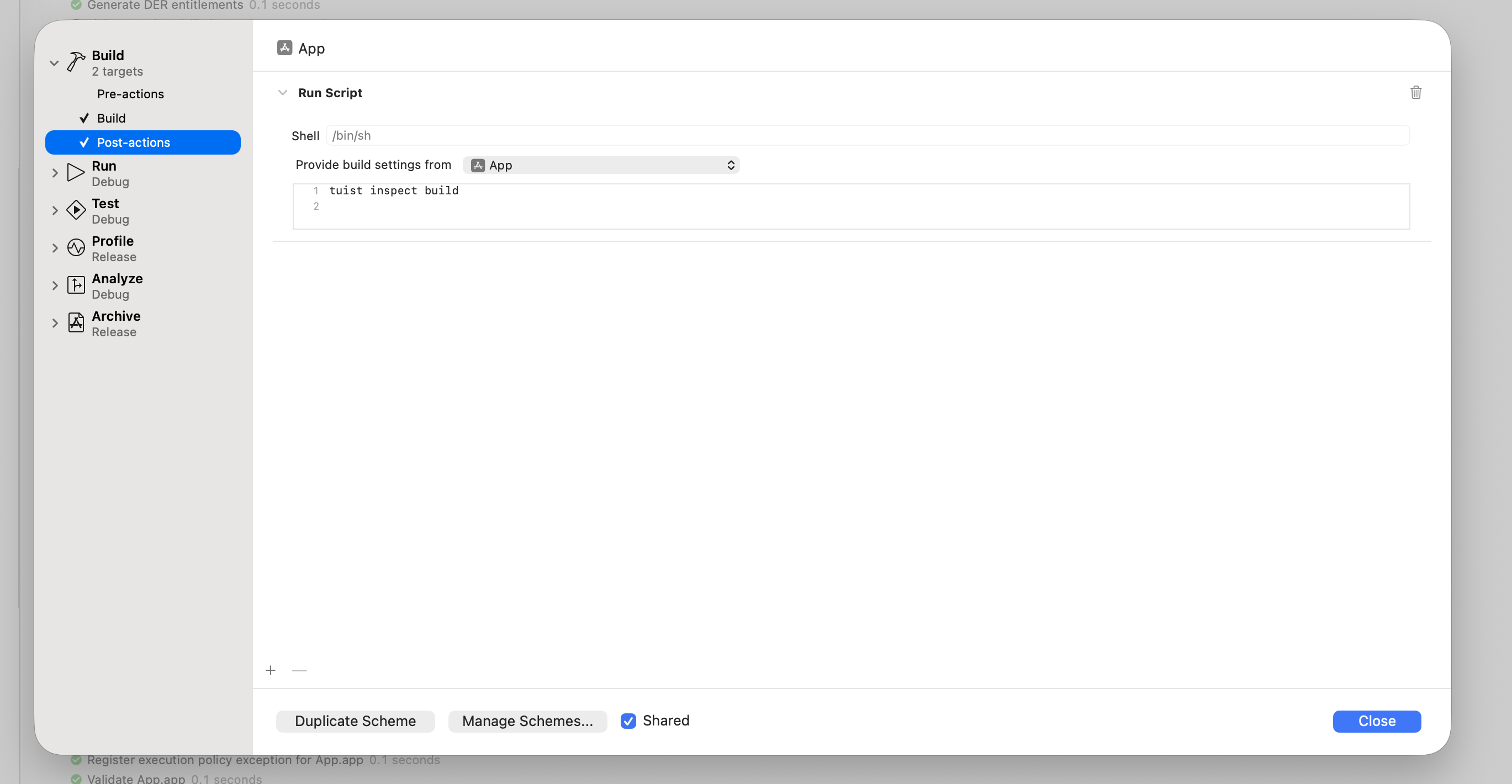 Пост-акция для проверки построек