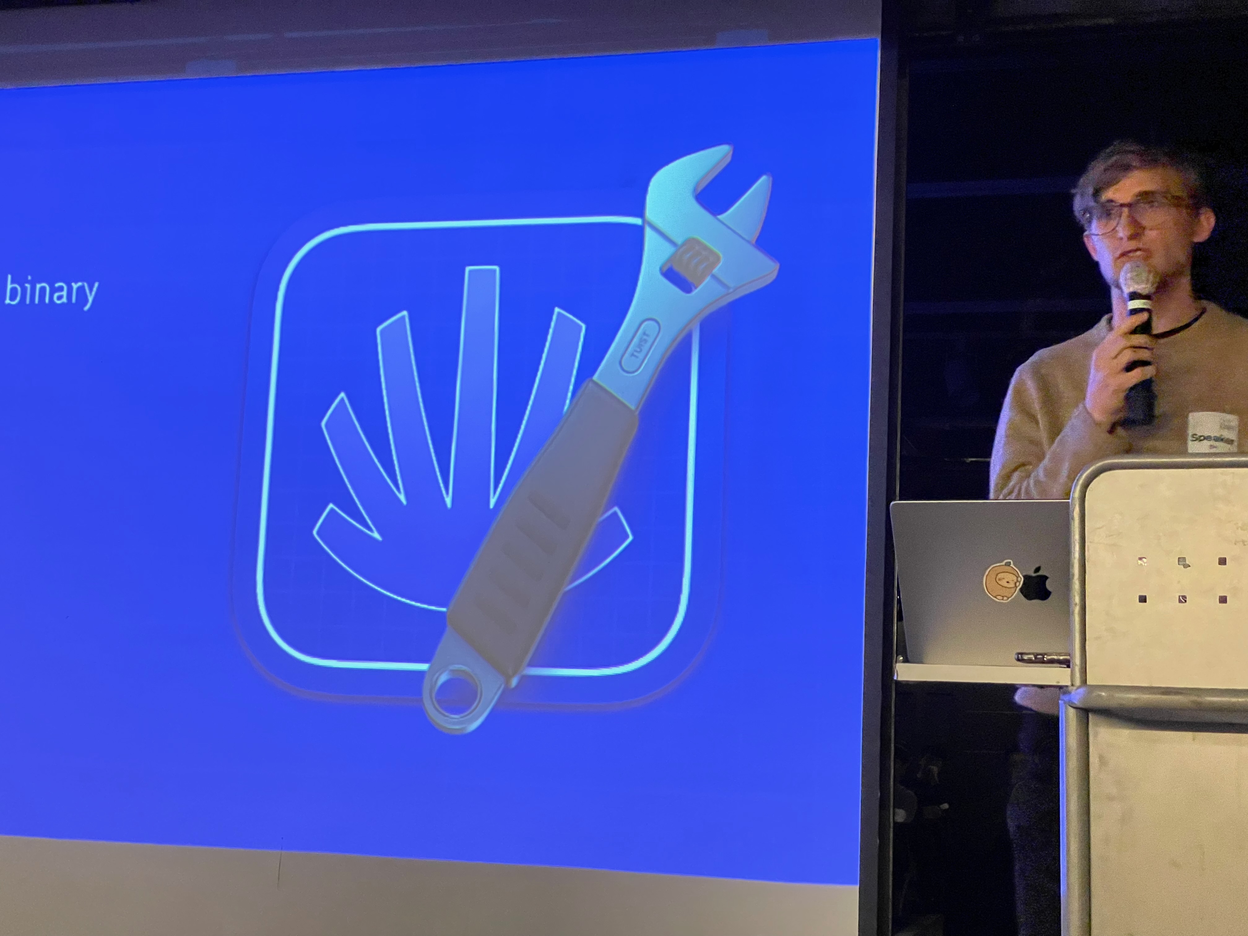 A photo of Marek giving a talk at a local meetup at the Apple Academy in Seoul, South Korea