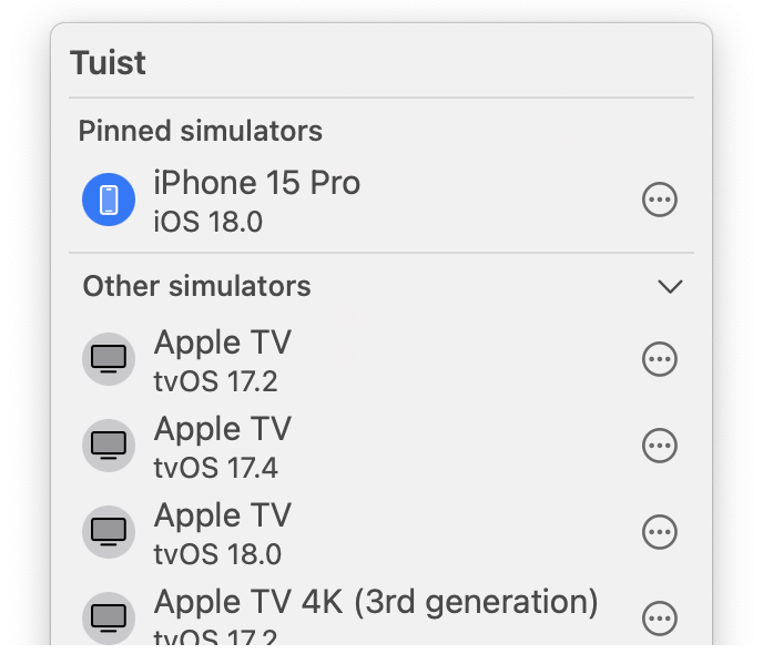 Screenshot of the Tuist macOS menu bar app