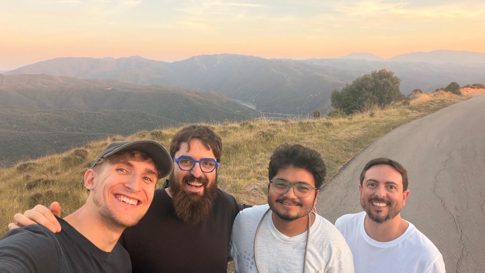The four of us on a mountain road above Tavertet at sunset