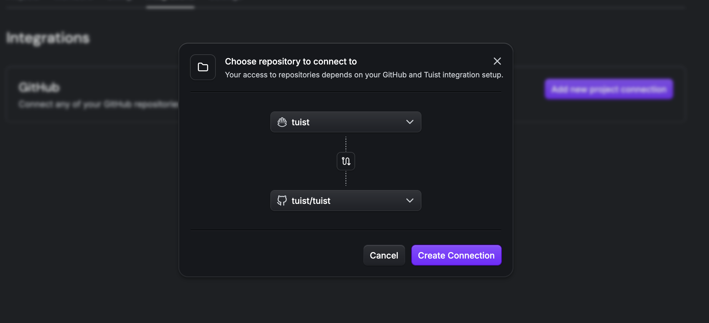GitHub integration project connection interface