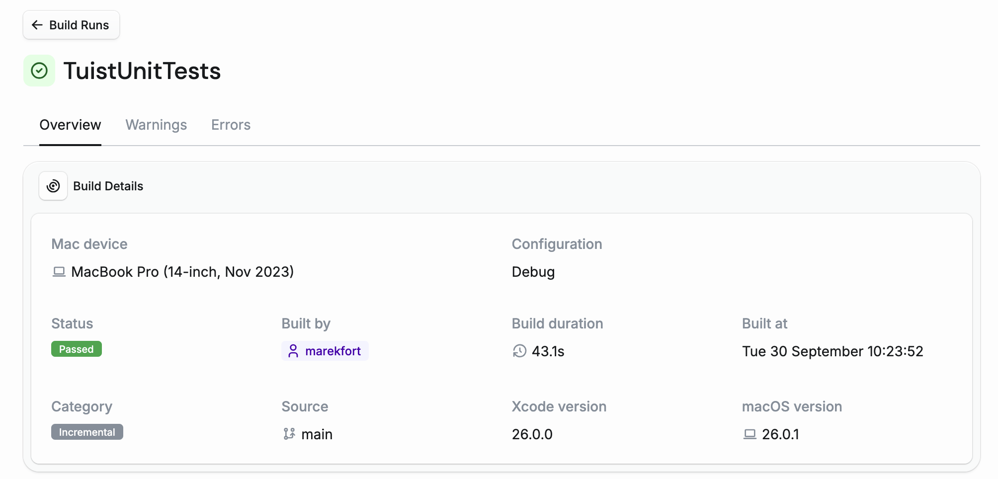 Image showing a build detail with build configuration