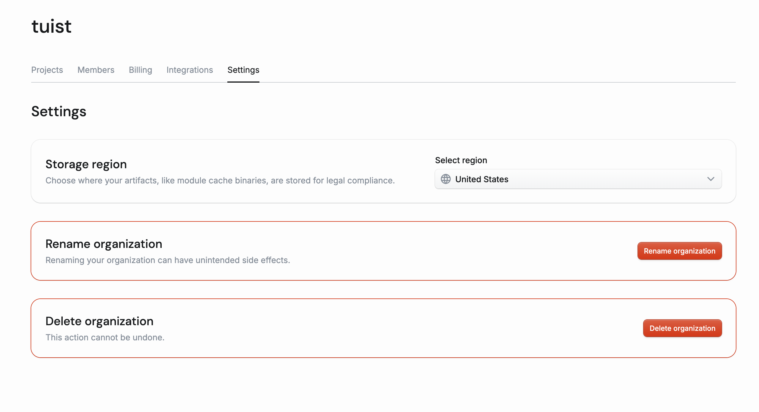 Image showing the new storage region selection feature in account settings