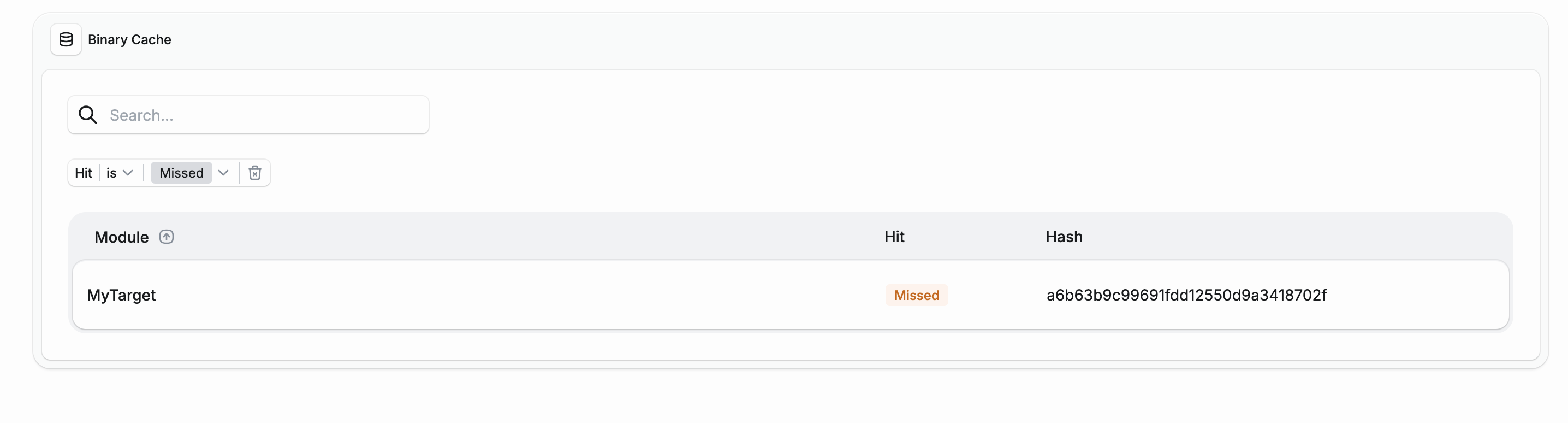 Binary cache filtering by hit type