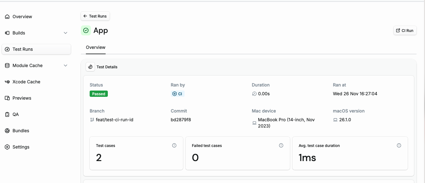 Test CI run button