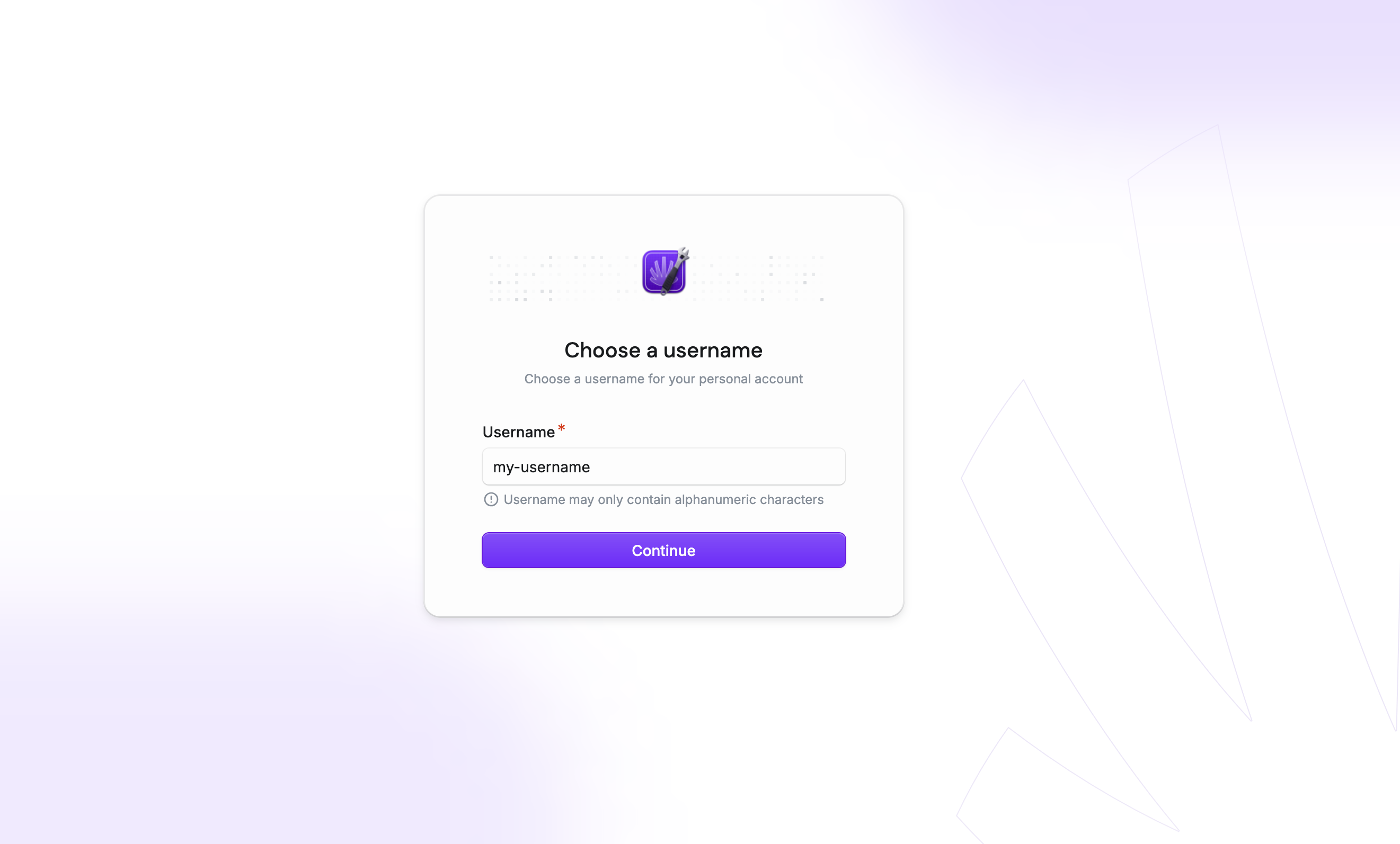 Choose username page