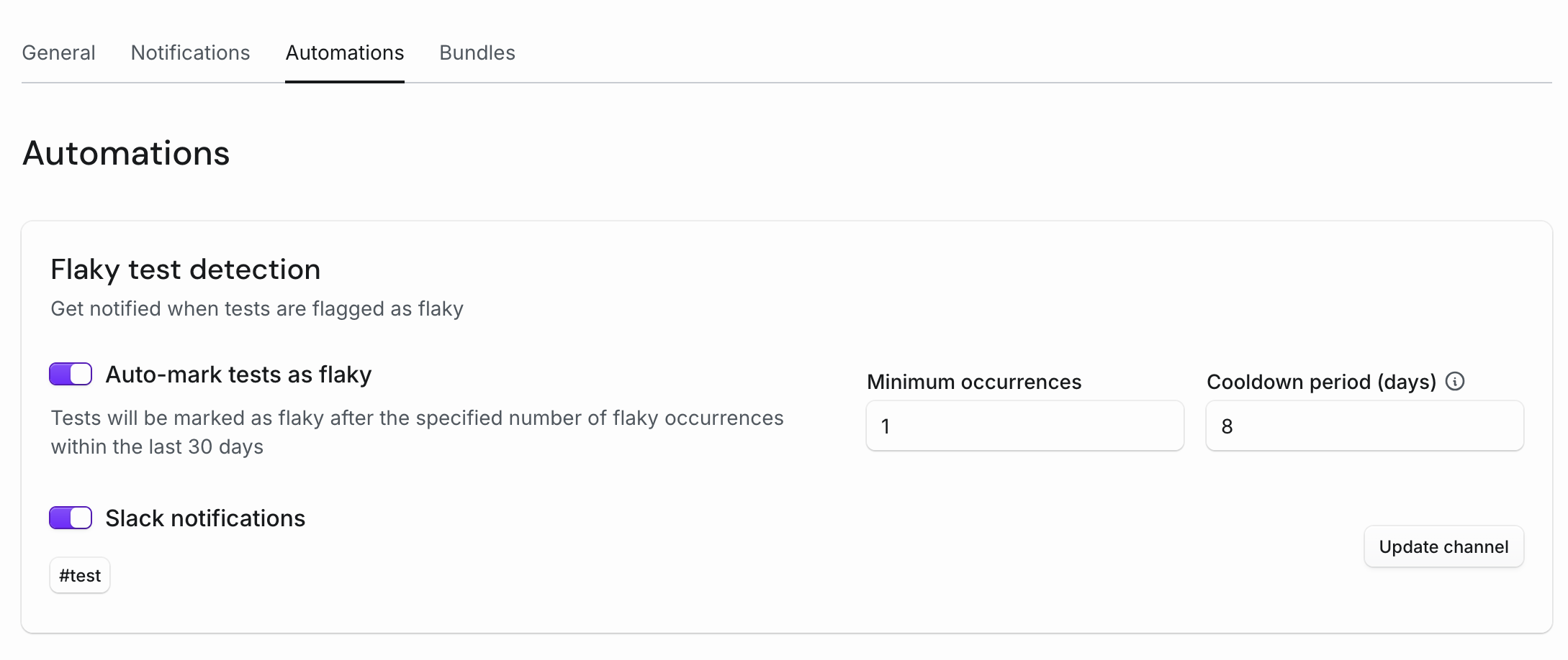 Flaky test cooldown period setting