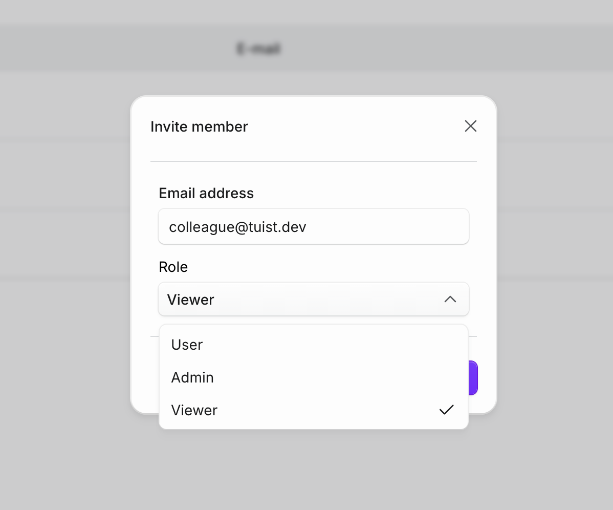 The invite member dialog with the role set to Viewer
